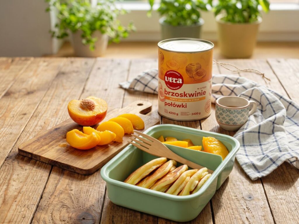 Kefir pancakes with peaches